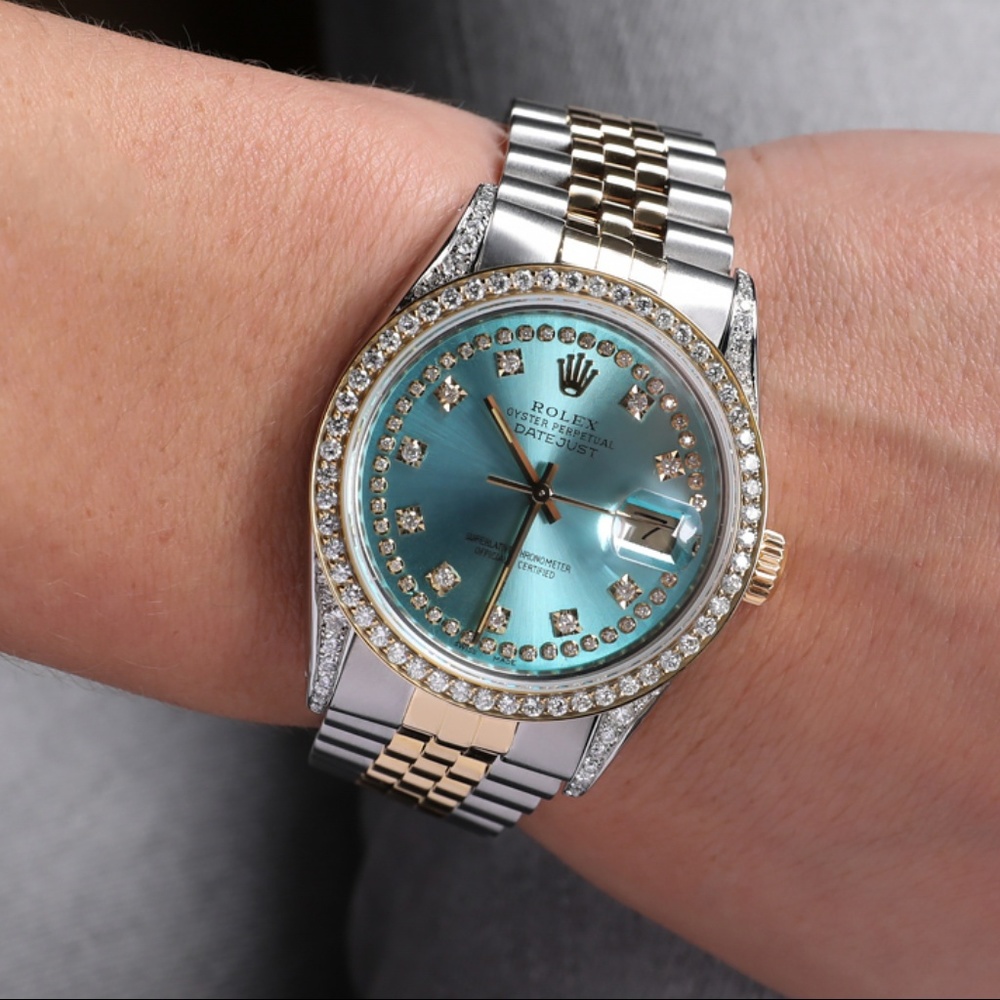 Rolex 36mm Two Tone Ice Blue Dial Custom Diamonds